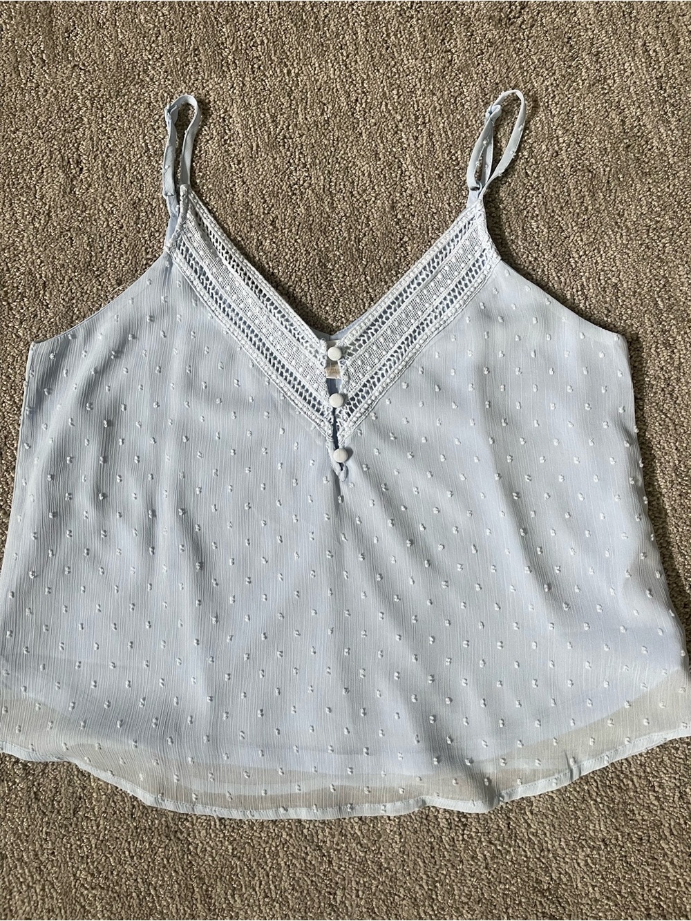 Light Blue Dot-Textured Lace-Trim Cami Tank